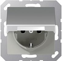 Розетка с заземлением без рамки Jung EcoProfi 1-м. крышка алюминий картинка